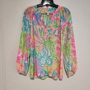 Lilly Pulitzee Elsa Silk Top Xsmall 100% Silk